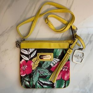 Ellen Tracy  yellow/ floral crossbody purse